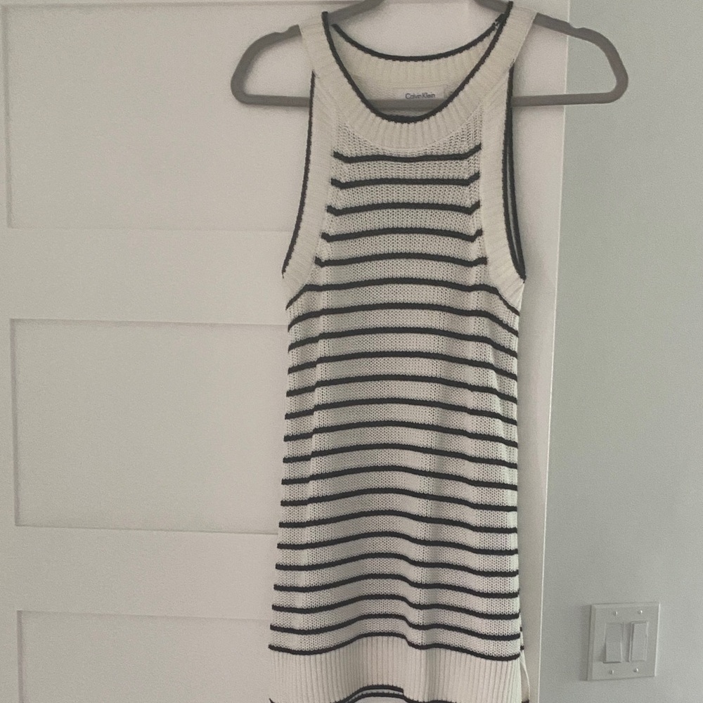 Calvin Klein Black and White Striped sleeveless sweater